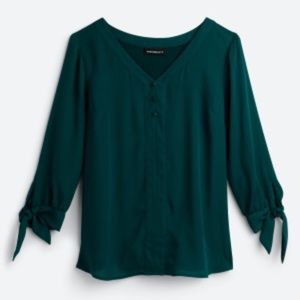Stitch Fix: FORTUNE + IVY Collyn Mixed Material Blouse  M | Dark Green